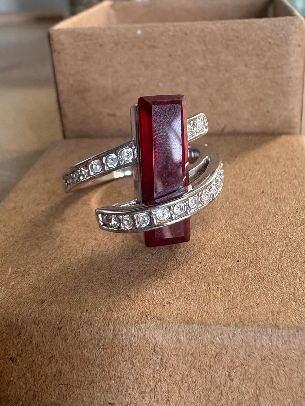 Red Crystal & Rhinestone Statement Ring